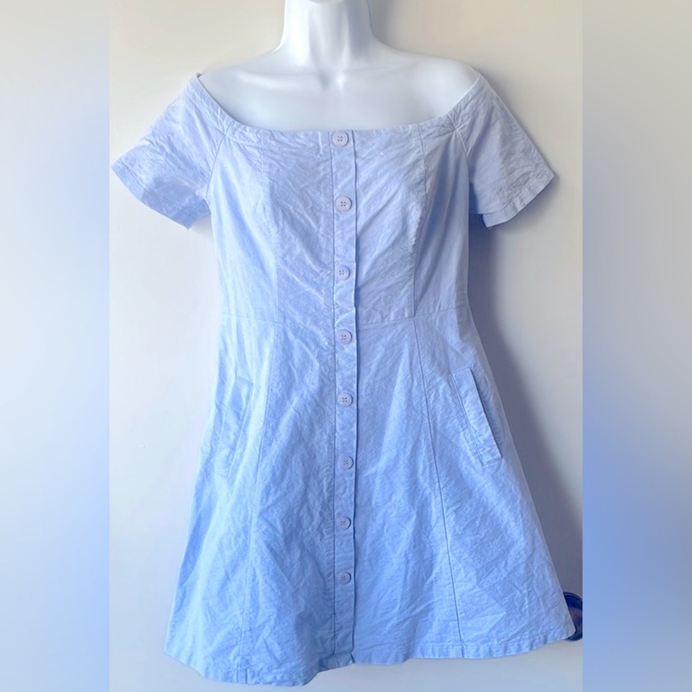 Lush Blue Off-Shoulder Short Sleeve Mini Sundress